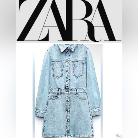 ZARA Denim Mini Dress - Size L - NEW - Picture 1 of 5